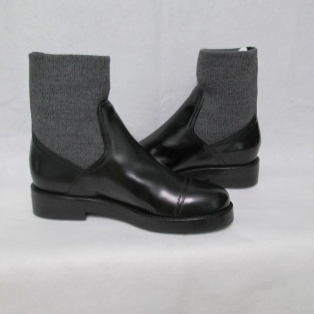 Crew Black Italian Leather Rib-Cuff Ankle Boots-Black/Gray-Various-NIB - Picture 3 of 13